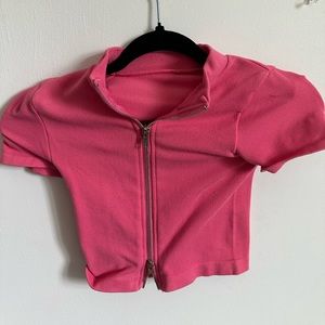 hot pink zip up cropped t